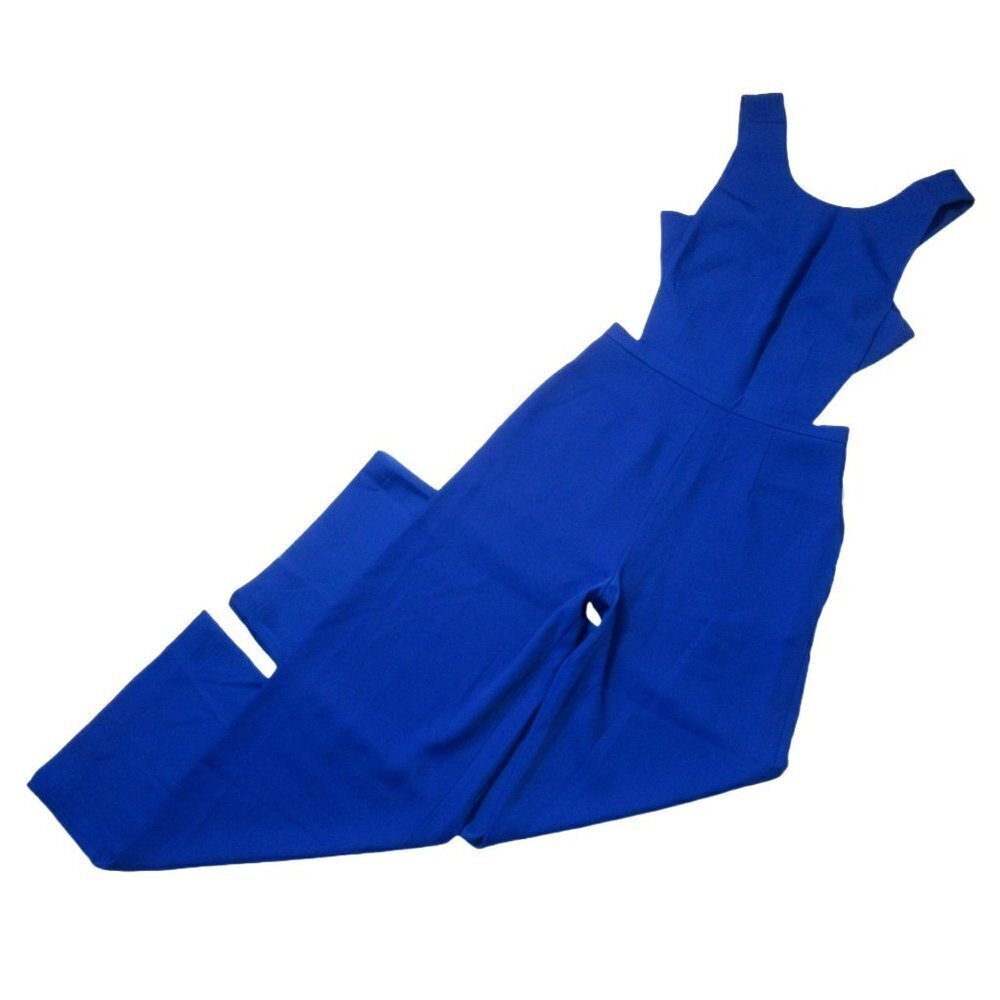 NWT BCBG MaxAzria Rossana in Royal Blue Satin Wide Leg Cutout Jumpsuit 0 x 32 - Picture 4 of 14